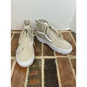 Vans Sentry SK8-Hi Skateboard Shoes Beige Waffle Cup Plaid Canvas Suede Women 8